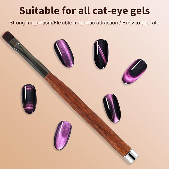 2 IN 1 Acrylic Nail Brush with Magnet,Dual-Ended Nail Art Brush,Cat Eye Magnet for Nails Polish Brushes for Nail Art, Flat Brush for Home Use or Salon