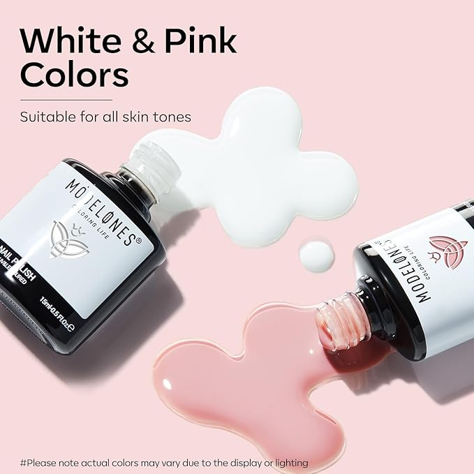 modelones Gel Nail Polish Set 2 Pcs 15ml Jelly Nude Pink and Milky White Gel Polish, French Manicure Base Gel Bubble Bath UV Soak Off Nail Gel for Gradient Nail Art, DIY Home or Salon