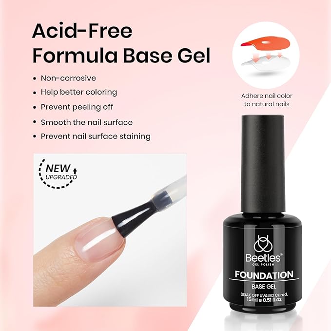 Beetles Hema Free Pink Builder Gel with No Wipe Gel Top Coat and Base Coat Shine Finish and Long Lasting, Soak Off LED Jelly Nude Builder Nail Strengthener Extension Thickening & Repair