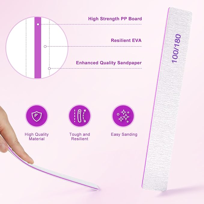 Nail Files (30 Pack), 100/180 Grit Double Sided Emery Boards for Natural & Acrylic Nails, Reusable Manicure for Women & Men, Professional Fingernail Filer & Lima de Uñas for Salon & Home Use