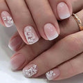 Short Square Press on Nails - Ombre Pink Fake Nails with Flower Design - Spring False Nails Press ons - for Women Manicure 24 Pcs