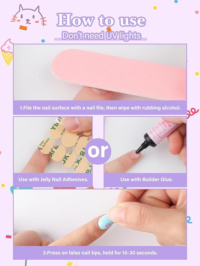 78PCS Kid Press on Nails, EBANKU 3 Pack Children Fake Nail Kit Full Cover Short False Fingernails with Nail Glue for Girl Nail Decoration (Colorful Polka Dots)