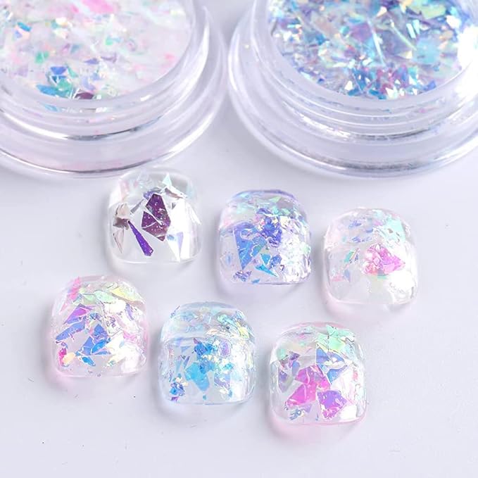 Holographic Mermaid Nail Sequins,6 Jars Chunky Glitter Colorful Fluorescent Glass Paper Iridescent Flakes Sticker for Makeup Decoration Women Party DIY Accessories Sequins Glitters Set