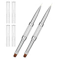 Double Ended Nail Builder Gel Brush, 2 Pcs French Tip Liner Brush White Nail Design Brushe With Rhinestone Handle Naile Drawing Brushes Nails Liner Brushes for Design UV Hard Gel Nails