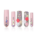 LOVFUL Press on Nails Rose Garden| Handmade with Full Covered Crystals| Reusable Fake Nails| Square Mid length 1.7in| H107-L