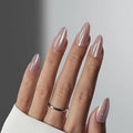 Press on Nails Almond - Pink Fake Nails with Glossy Glitter Design - Medium False Nails Press ons - for Women 24 Pcs