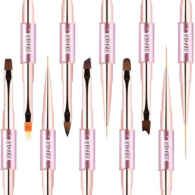 Nail Art Brushes Set Double-Ended Nail Art Tools with Nail Extension Gel Brush, Builder Gel Brush, Nail Art Liner Brush and 3D Nail Art Decorations Brush for Salon at Home DIY Manicure Set of 5Pcs