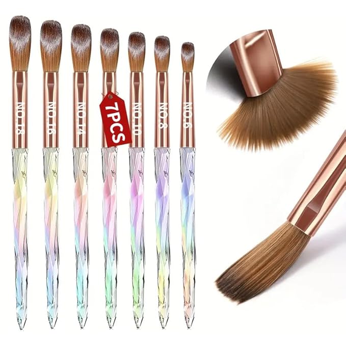 7PCS Acrylic Nail Brush Set,Size 6/8/10/12/14/16/18 Professional Nail Brushes for Acrylic Application Extension and 3D Carving for Nail Home Salon DIY