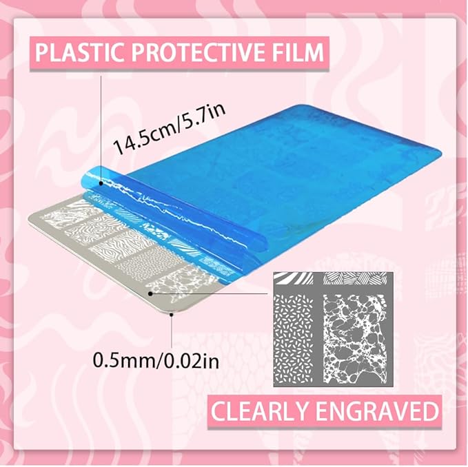 PH PandaHall 2pcs French Line Print Nail Art Template 120 Patterns Swirl Line Pattern Nail Stamp Plate Stainless Steel Image Plate Texture Nails Stencil Set for Women 5.7x3.7 inch