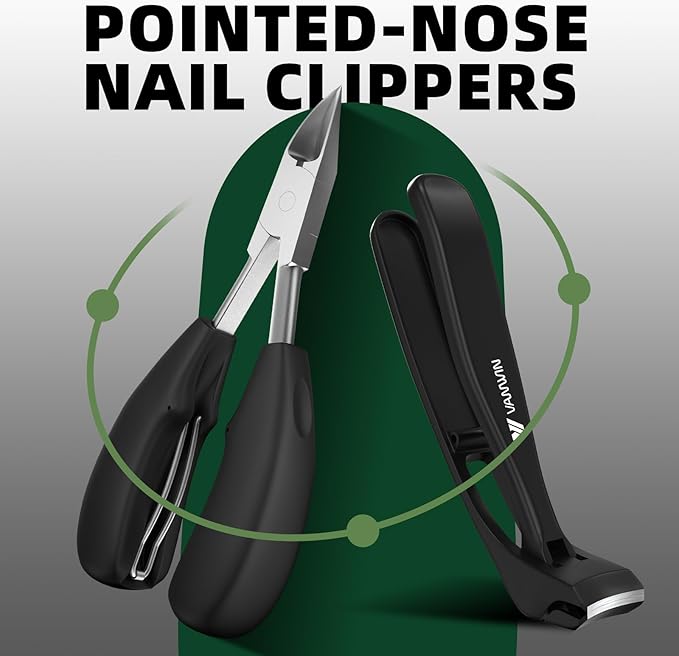 Toenail Clippers for Thick Toenails for Seniors, Heavy Duty Wide Jaw Large Toe Nail Clippers for Thick Nails for Men, Angled Head & 45° Sharp Slanted Ingrown Toenail Clippers Set Black