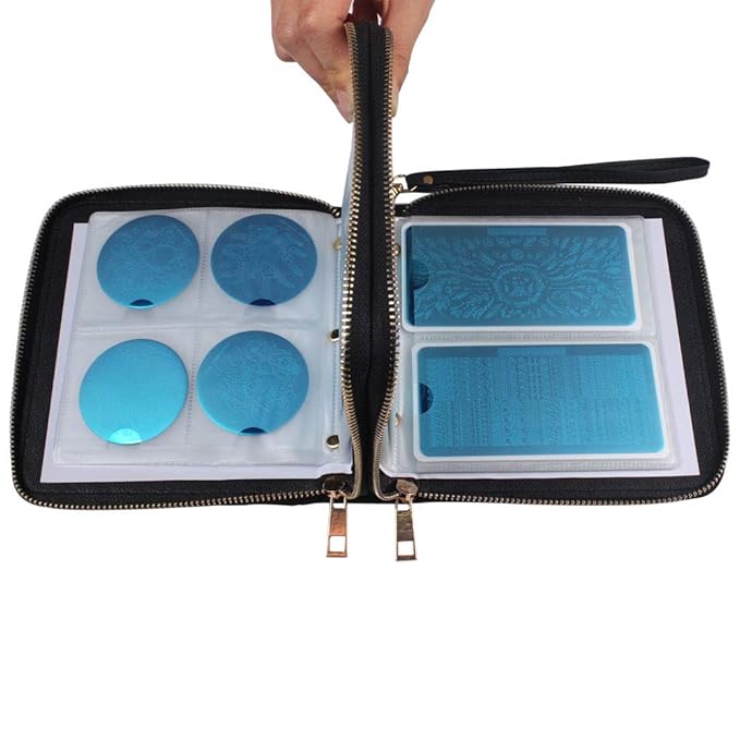 Finger Angel Nail Art Stamping Plate Organzier Double Zipper Cases 192 Slots Nail Stencil Holder Black Color Nail Template Collection