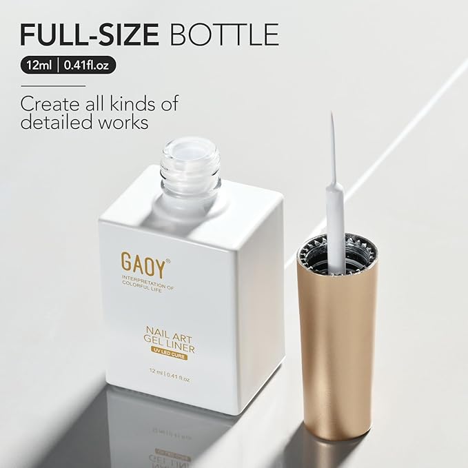 GAOY White Swirl Gel Nail Polish Art Liner, 12ml Classic Color Nail Paint Design with Thin Brush, UV Light Cure for DIY French Manicure at Home