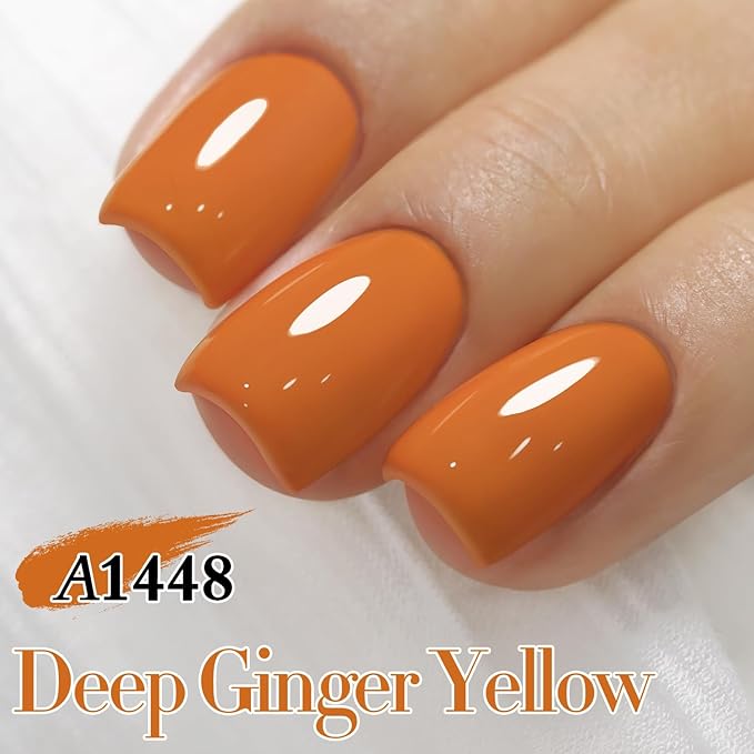 Double Rhythm Gel Polish 15ML Jelly Sheer Pastel Light Milky Color Pearl White Bottle 1 PC 0.5 OZ Full Size Nail Art Salon at Home (Deep Ginger Yellow-D1448)