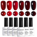 RARJSM Jelly Stained Glass Gel Nail Polish Set 6pcs Clear Glazed Amber Burgundy Cherry Wine Red Glitter Series Crystal Transparent Sheer Gel Varnish Curing Requires Soak off Christmas Manicure
