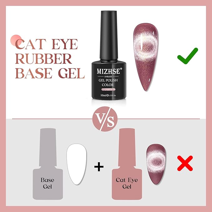 MIZHSE Cat Eye Gel Nail Polish, 3 in 1 Rubber Base Gel Magnetic Nail Polish, No Need Base Coat 6 Colors 10ml Holographic Glitter Velvet Cateye Polish with 2 Magnets Soak Off Nail Art Gift for Women