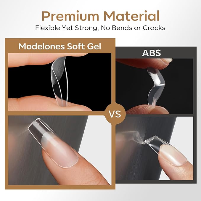 modelones Short Square Gel Nail Tips, 360pcs Pre-etched Clear Fake Nails Press On Full Cover Half Matte 15 Sizes Acrylic Gel Tips for Extension Salon
