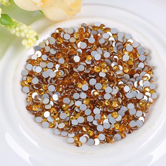 Onwon 1440 Pcs Crystal Flat Back Brilliant Round Rhinestones Glass Stones Glitter Gems Faux Diamond for Craft,Nail Art,Shoes,DIY Decorations (SS4/1.6mm, Gold Yellow)