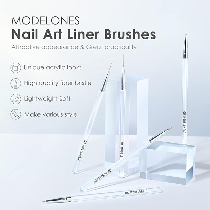 Modelones Nail Art Brushes, Thin Liner Brushes 5Pcs Set for Nail Art Gel Polish Painting Designs with Hexagonal Shape Easy Hold 5/7/9/11/20mm