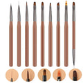 9Pcs Nail Art Brushes Nail Art Tool Set Striping for Long Lines Nail Drawing Pen For Nail Design Brushes for Gel Polish Clean Up Brushes 3D Nail Art Decorations for Women Girls DIY Manicure, Brown