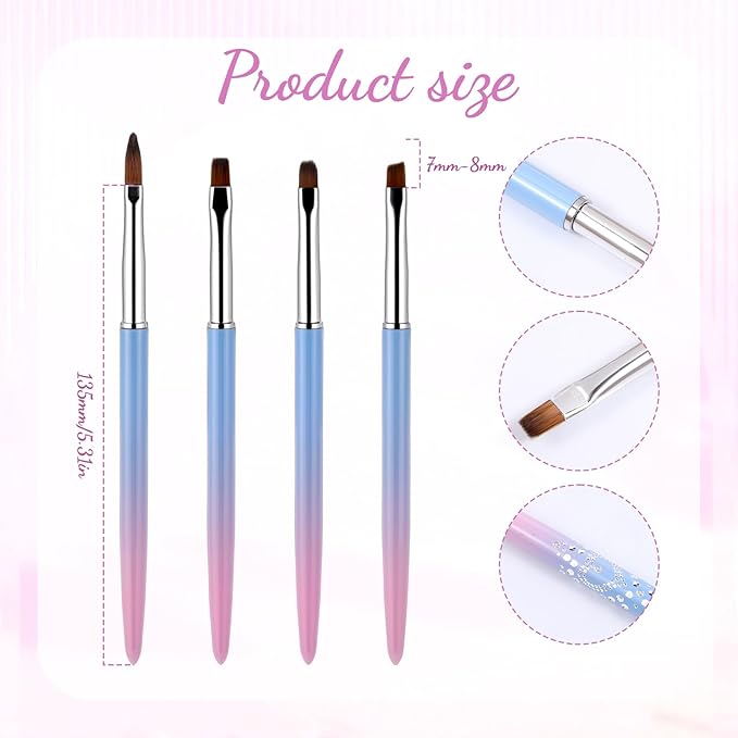 4PCS Nail Art Clean up Brush, Painting Brushes for Nail Polish Removers Brush Cleaning Nails Polish with Round & Angled Head Brushes Manicure Tools for Painting Design Nailes Mistake Cleaning