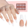 AILLSA French Gel Nail Tips, 180 Pcs French Tip Press On Nails Long Coffin Brown, Pre-Applied Primer & Base Coat, No Need File, Soft Nail Tips, Fake Nails for Nail Art DIY 15 Sizes
