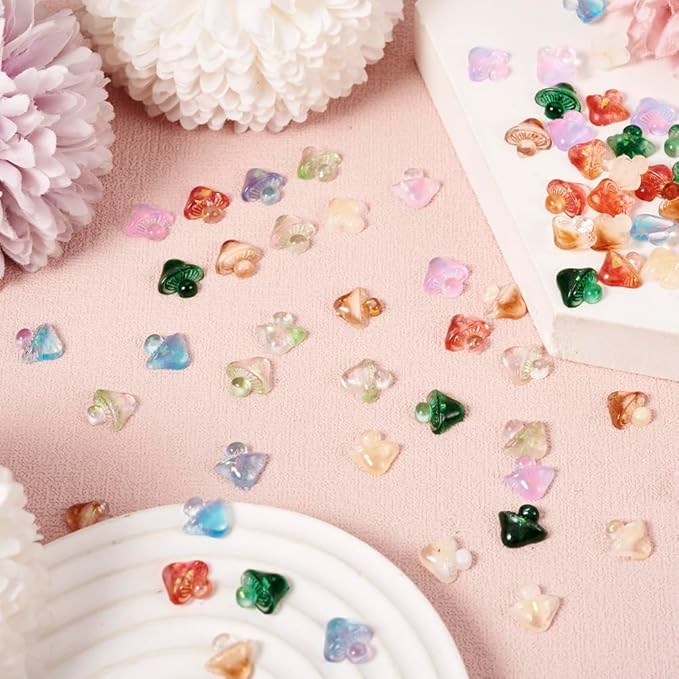 70Pcs Glow in The Dark Mushroom Nail Charms Luminous Resin Mushroom Nail Art Charms with Glitter Sequins Cute Nail Art Decoration for Manicure