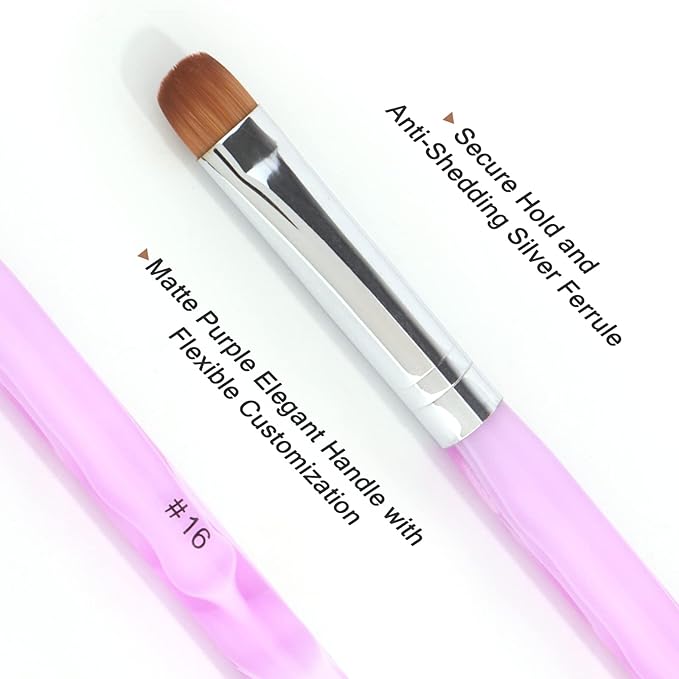French Manicure Brush - Two Way Nail Art Brush with Dotting Tool for Cuticle Clean Up & Nail Art Design - Professional Salon Quality, Dotting Pen (16#, Purple)