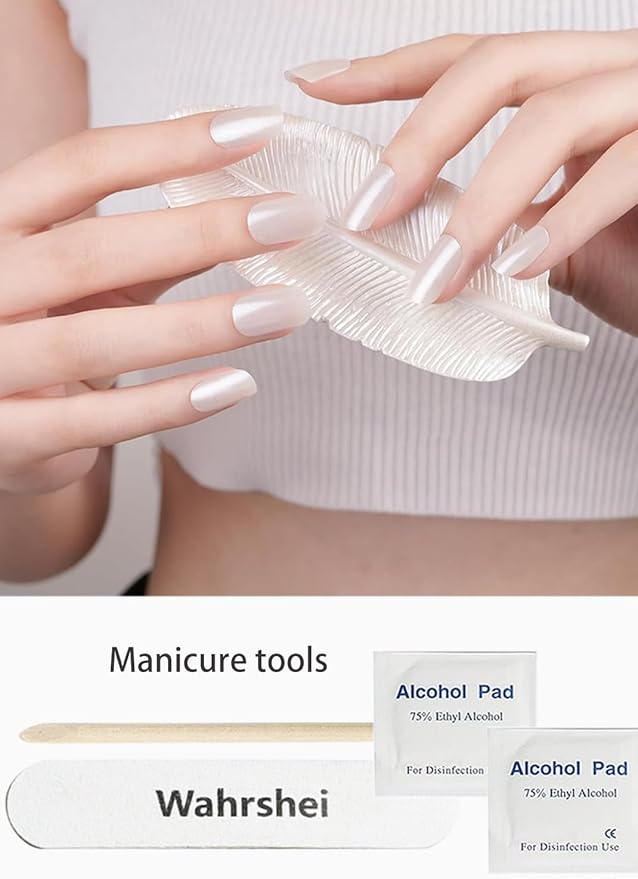 Semi Cured Gel Nail Strips, Glazed Donut, White 20pcs Adhesive UV Sticker, Wraps for Home Manicure DIY