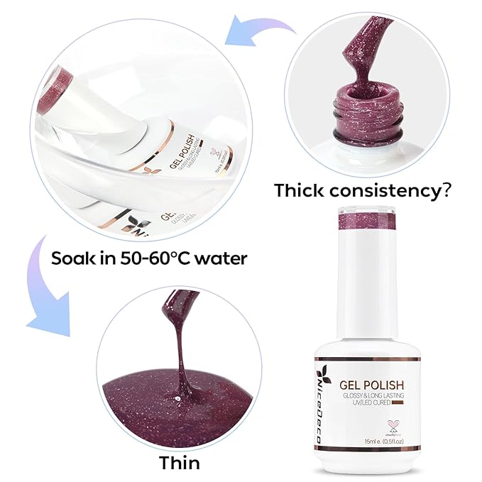 Nicedeco Gel Nail Polish 6pcs, Hema Free, Cruelty Free, Vegan, Color Changing Soak Off LED U V Gel for Nail Art Manicure Salon DIY Kit 50
