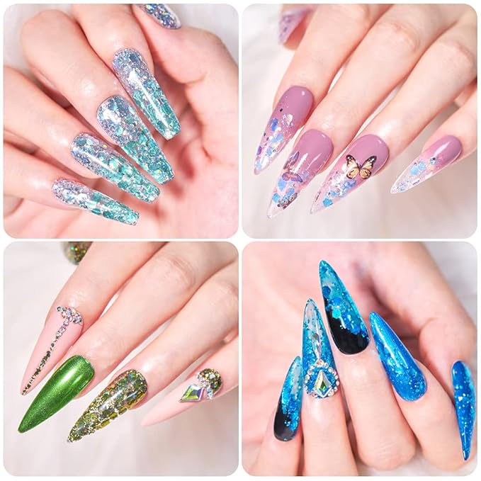 MEET ACROSS 12 Colors Glitter Gel Nail Polish Set Big Sequins Gel Polish Kit with 1Pc Nail Brush, Sparkly Shiny Gel Nail Polish for Home DIY Manicure Nail Salon