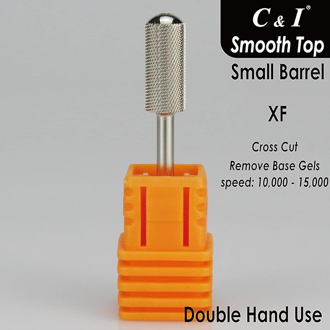 C & I Small Barrel Smooth Top Nail Drill Bit, Safety Round Top, Professional Electric File for Manicure Drill Machine, Remove Nail Gels, Acrylics, 3/32” (Extra Fine – XF)
