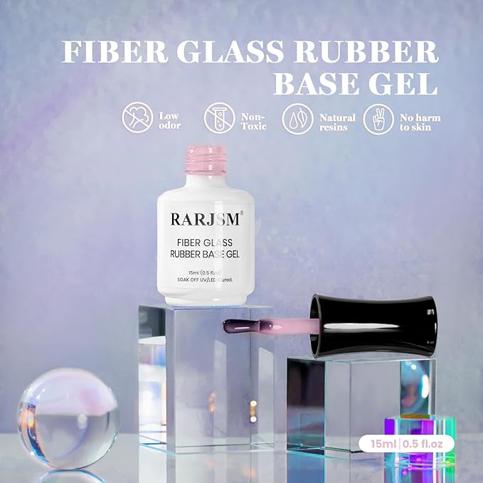 RARJSM Nude Amber Glass Jelly Soft Milky Pink Fiber Glass Rubber Base Gel Nail Polish for Repair Broken Nails Strengthener Base Coat Brush on Building Gel in a Bottle Curing Requires 15ml