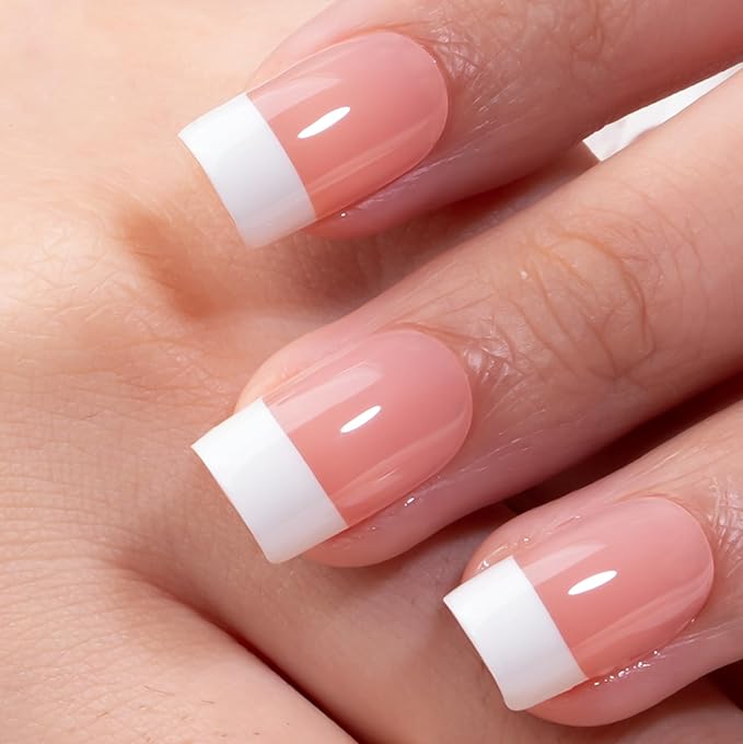 Curvlife Soft Gel Press on Nail, French Fake Nails with Design Full Cover for Women Reusable Nail Kit with Nail Glue Adhesive Tabs Nail File