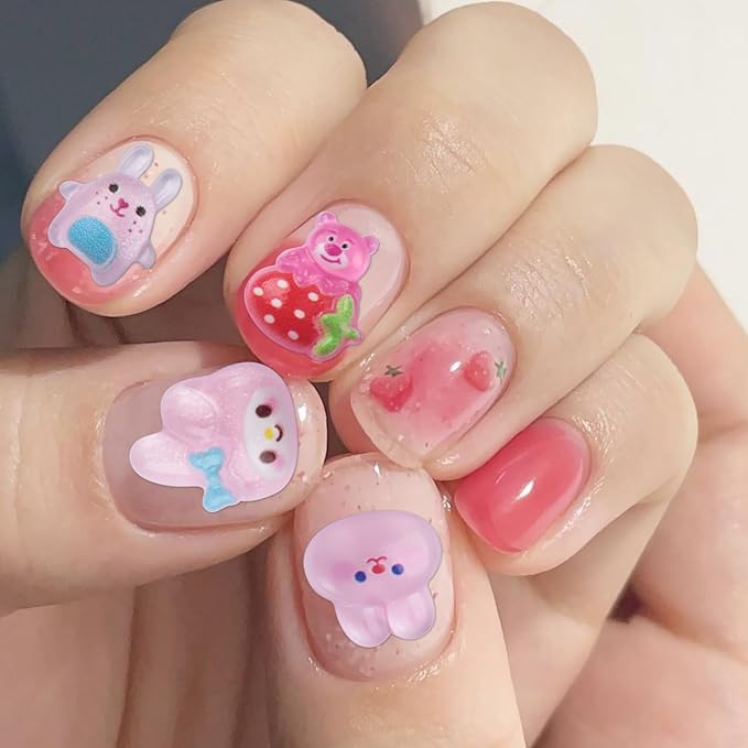 Generic 140 Pcs Kawaii 3D Flatback Cartoon Pink Series Charms for Nail Acrylic Y2K Slime Resin DIY Nail Art Decorations, Hair Clips, Jewelry Making and Phone Cases