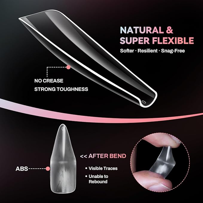 Ranrose Long Coffin Nails Tips: 240pcs XXL Acrylic Nails Clear C Curve Coffin False Nail, Full Cover Fake Nails for Nail Extension, 12 Sizes