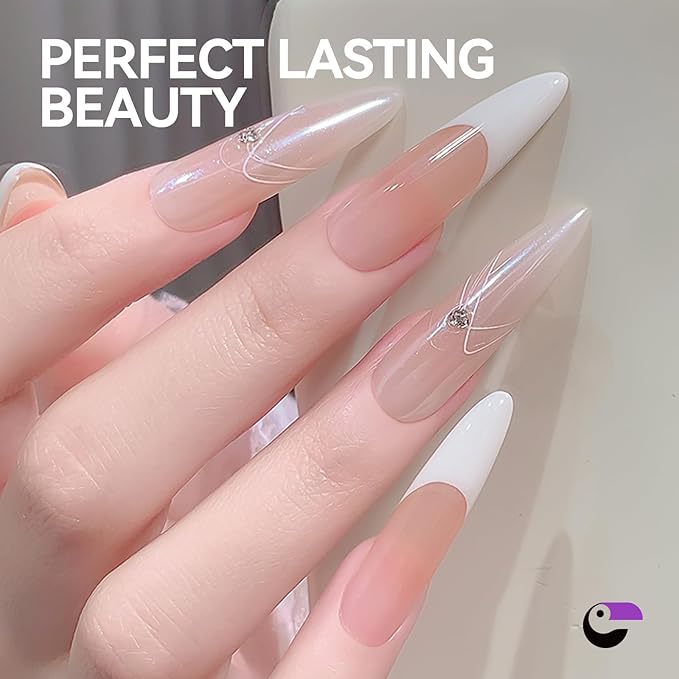 XXL Almond Gel Nail tips: 3 in 1 Gelike ec French Full Matte Guiding Line Nail Tips, Extra Long Gel Nails with Auxiliary Positioning Line, Nail Extension Tips for Beginners 84 Pcs 10 Sizes