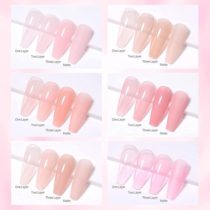 Vishine Gel Nail Polish Kit UV Light, 36W UV LED Nail Dryer Lamp, 6 Sheer Milky Pink Jelly Transparent Colors Base Top Coat Professional All-in-One Nail Art Manicure Tools
