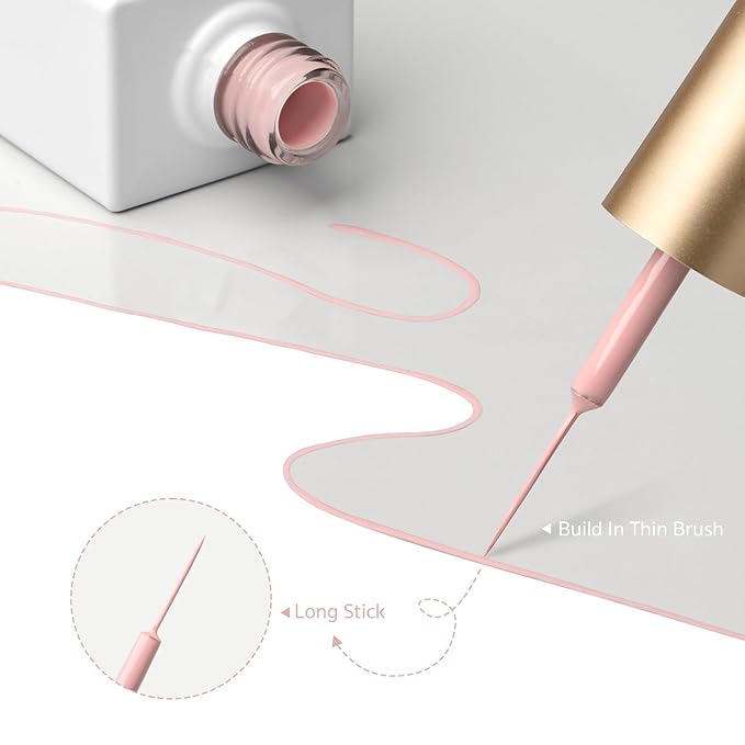 GAOY Baby Pink Swirl Gel Nail Polish Art Liner, 12ml Light Pastel Pink Color Nail Paint Design with Thin Brush, UV Light Cure for DIY French Manicure at Home
