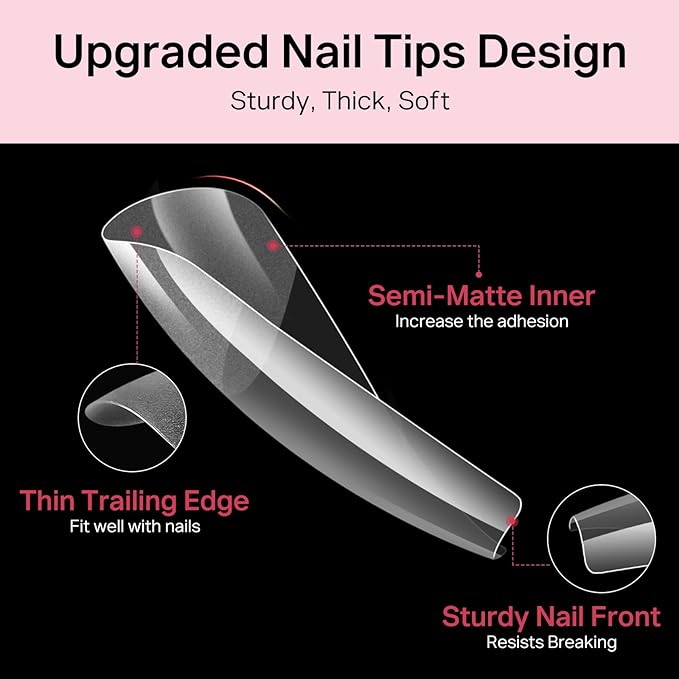 MIZHSE Gel Nail Kit Medium Coffin Gels Nail Tips, Solid Nails Glue Gel for Press On Nails with Portable U V Lamp 240Pcs 12 Sizes Half Matte Nail Tips Easy Nail Extension Set for Women