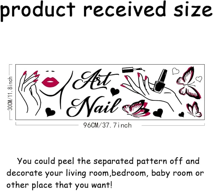 SUPERDANT Nail Art Wall Decor Nails Theme Wall Stickers with Butterfly Decals Nail Salon Stickers for Walls Vinyl Art Decor Gift for Girl Woman Bedroom Dressing Room Decoration