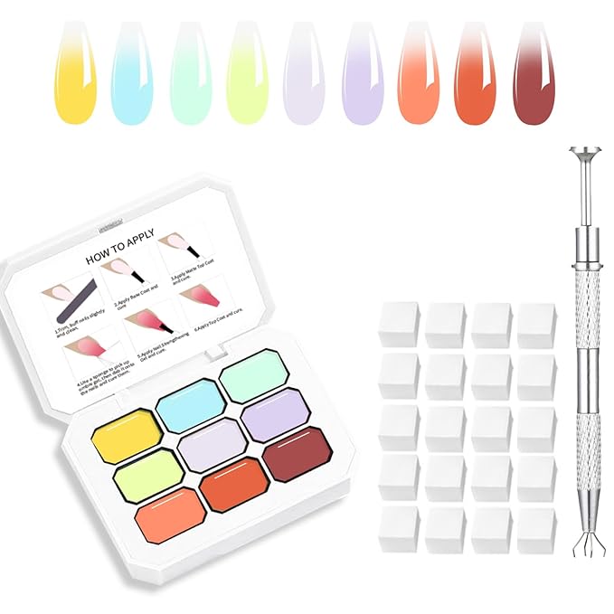 AIJIMEI Ombre Gel, Gradient Painting Gel, Ombre Gel Nail Polish, Including 100 Nail Sponges And Grabbing Pen Suitable For Salons And Family DIY(A5)
