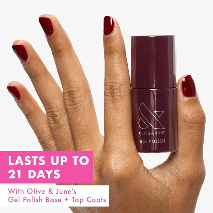 Olive & June Gel Polish | Valentine's Day | UV LED Nail Lamp Needed | Long Lasting Formula | Up to 21 Days of Wear | Damage-Free Removal | Salon-Quality Manicure, Pedicure | Obsessed | Dark Ruby