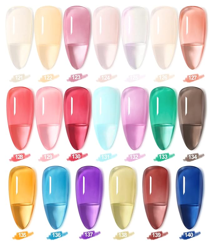 DouborQ 20 Bottles Jelly Gel Nail Polish Glass Translucent Crystal Blue Pink Red Pink Clear Green Yellow Purple Colors UV Soak Off LED Gel 7ml Soak Off Manicure Kit