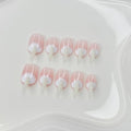 10 Pcs Handmade Press on Nails Medium Curved Stiletto Cat Claw Fake Nails Unique Pink White Designs Thick 3D Cat Claw Nails Press Ons Reusable Glossy Acrylic French Gradient Stick on Nail (S)