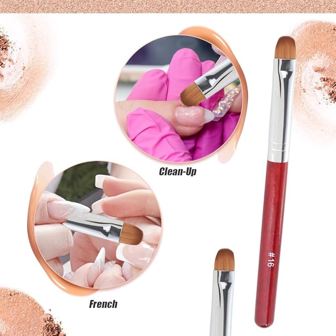 French Manicure Clean-Up Brush, French Gel Acrylic Nail Art Kolinsky Brush for Professional Manicure Cuticle Clean Up Nail Art Design, Red Wood Handle (14#)