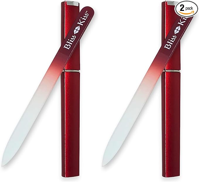 Bliss Kiss Simply Crystal Nail File - Large - Czech Glass - with case and Sleeve (Pack of 2)