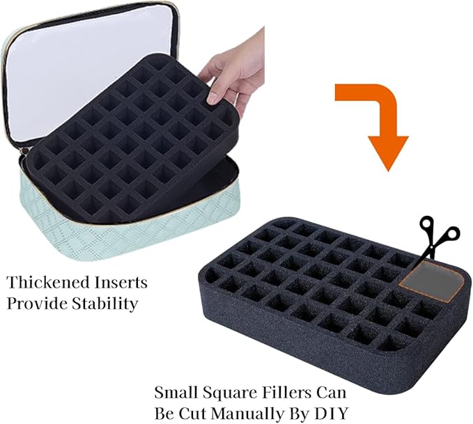 Nail Polish Bag organizer-Holds 40 bottles(15ml-0.5fl.oz)，Nail Polish Carrying Case Clear Multifunctional Cosmetic Travel Cases Makeup Bags Green