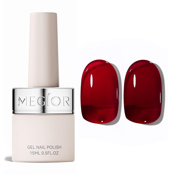 MEGIOR Jelly Burgundy Gel Nail Polish 0.5 Fl Oz Jelly Red Transparent Soak Off UV LED Lamp Light Cure Gel Polish Kit for Salon and Nail Art Starter Manicure DIY at Home