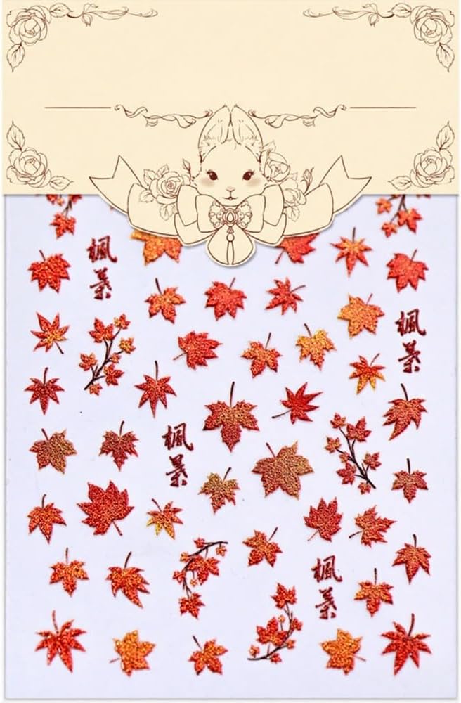 Maple Leaves Nail Stickers 3D Self Adhesive Orange Nail Art Stickers 5D Embossed Colorful Leaf Nail Decals Fall Autumn Nail Designs Cute Yellow Nail Art Supplies for Women Girls 1 Sheet