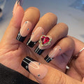 Yivaiks French Tip Nails - Black Press On Coffin Nails, Acrylic, 24pcs